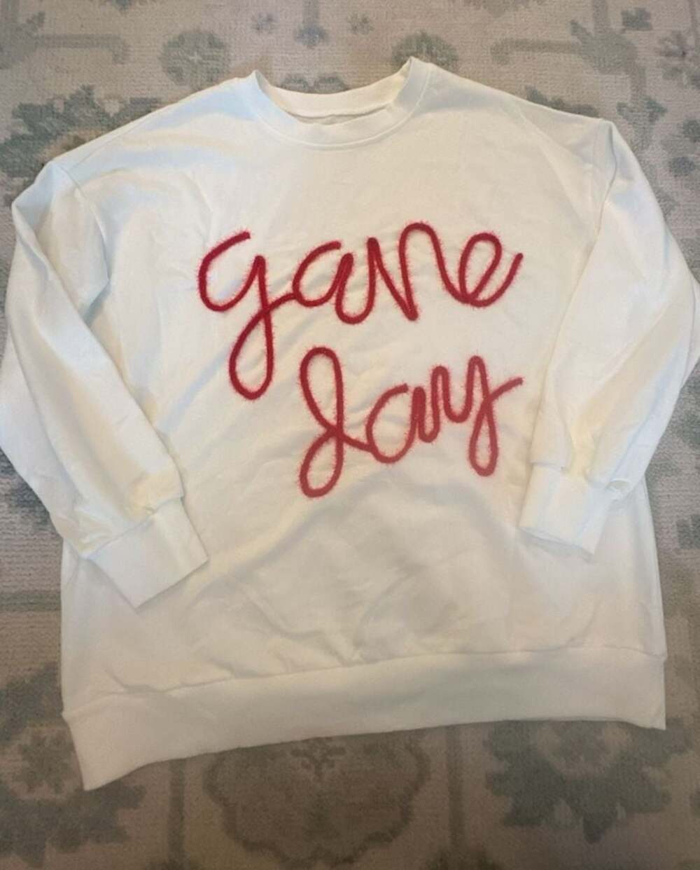 White Game Day Drop Shoulder Chenille Script Sweatshirt
